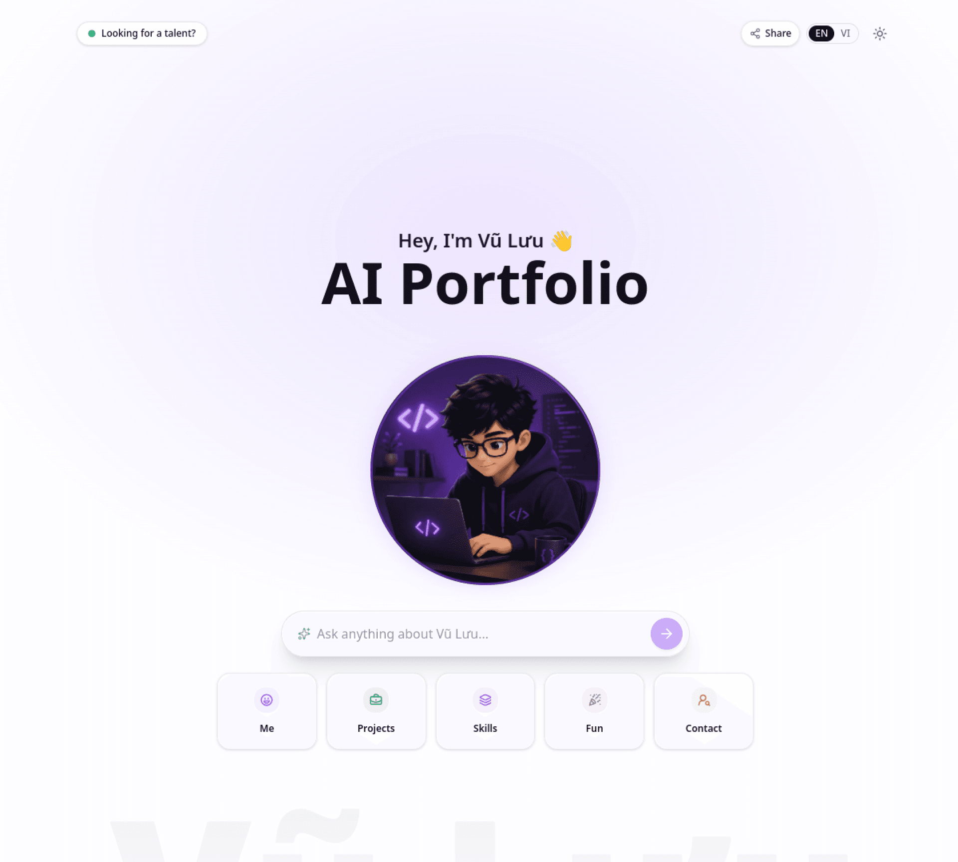 Screenshot of Vũ Lưu's portfolio